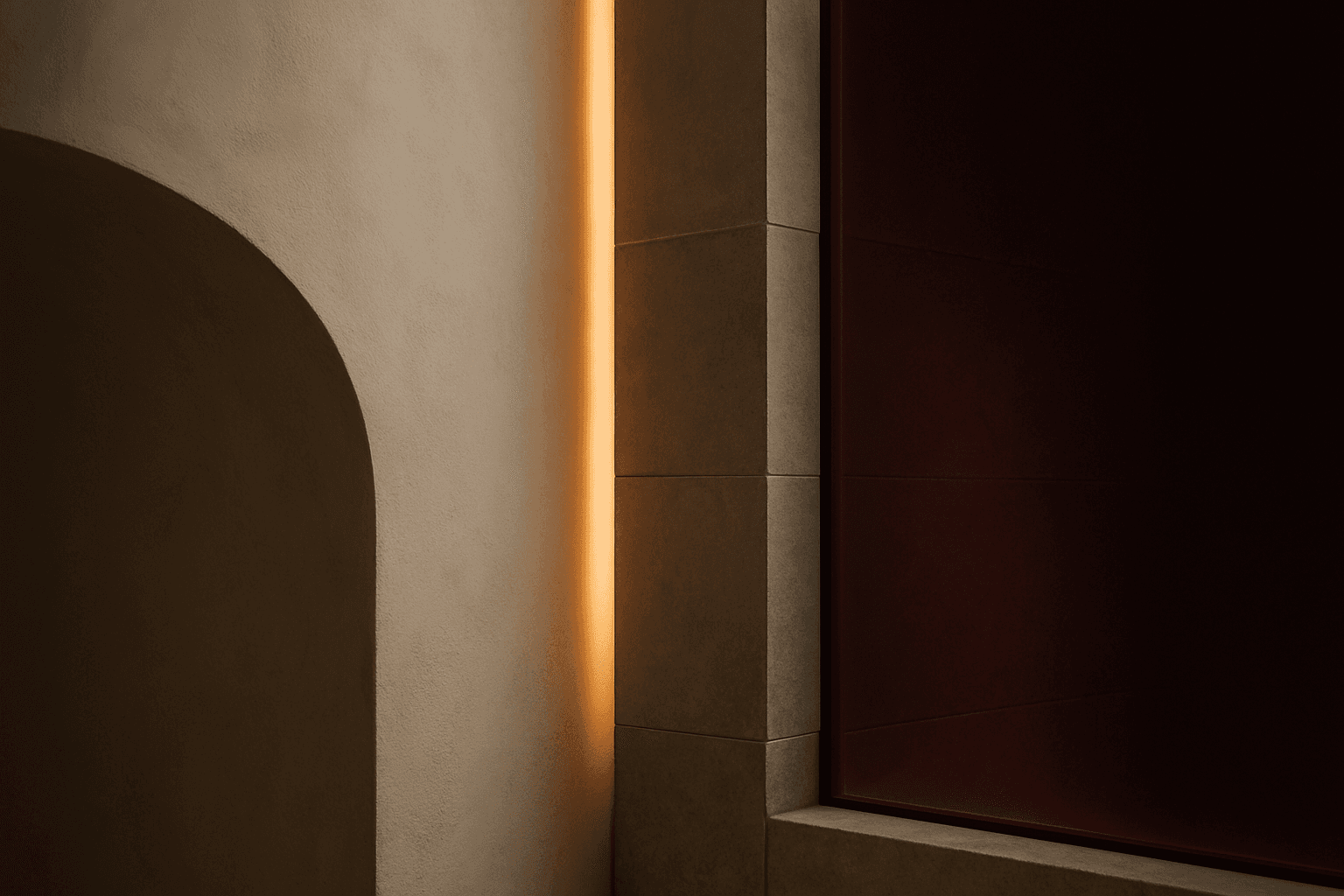 Warm plaster and stone textures in soft raking light